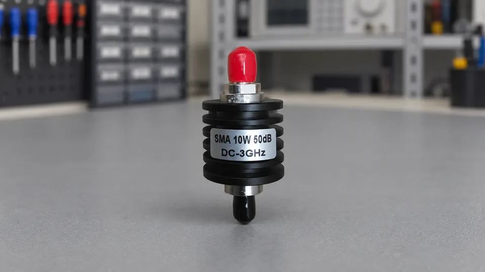 Własny tłumik autora z etykietą SMA 10W 50dB DC–3GHz